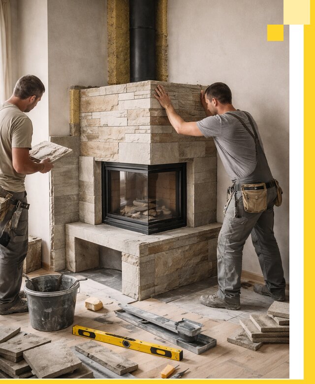 Угловые камины под ключ проект, монтаж и отделка в Устях-Лабинске