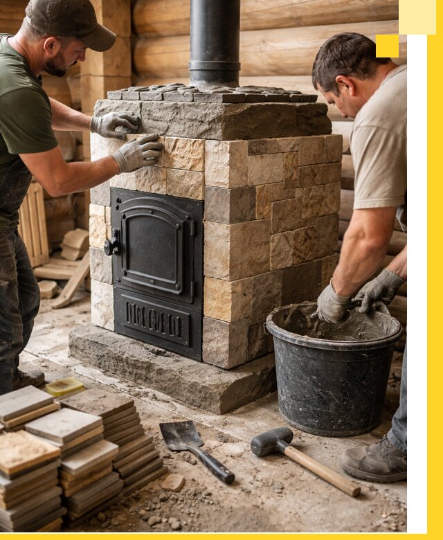 Облицовка банной печи под ключ в Устях-Лабинске: камень и плитка