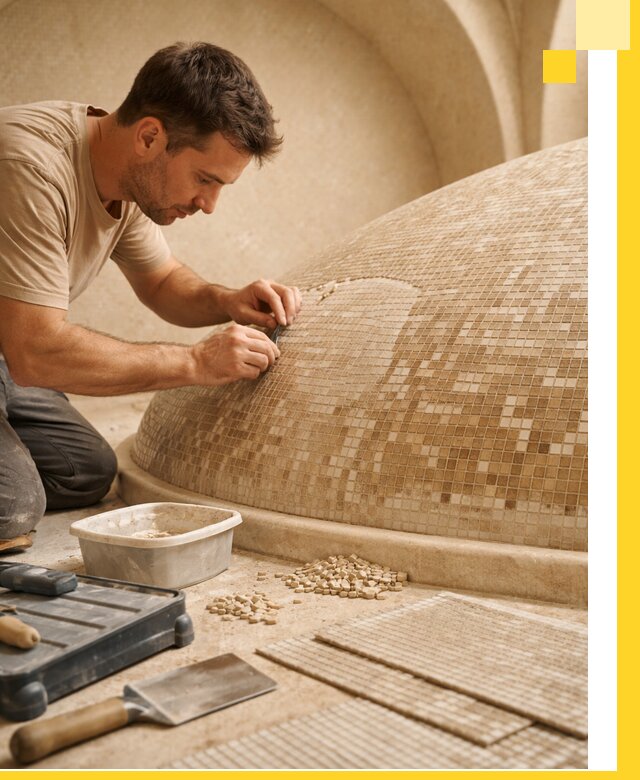 Профессиональная укладка мозаики для хамама под ключ в Устях-Лабинске